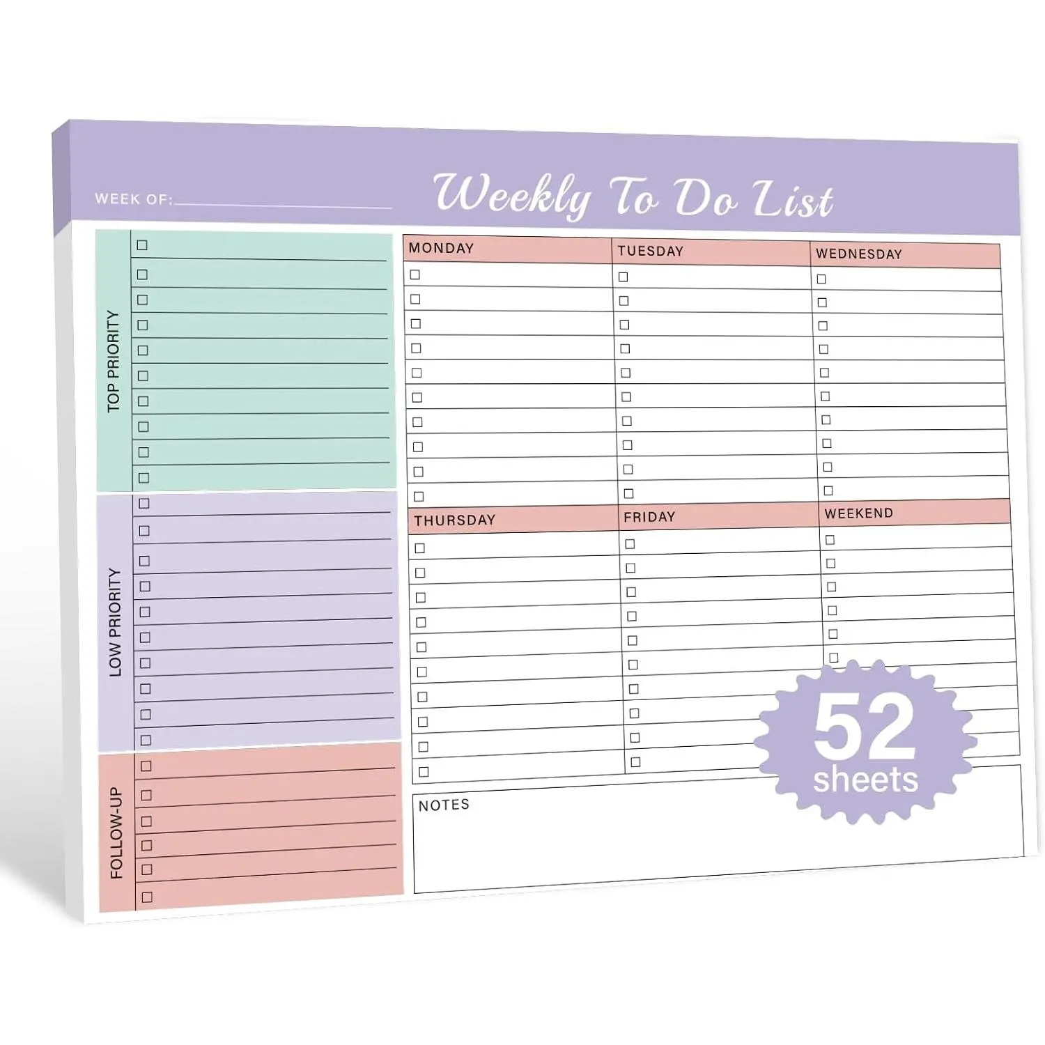 Weekly To-Do List Notepad, 52-Week Desk Planner Organizer, 8.5" x 11"