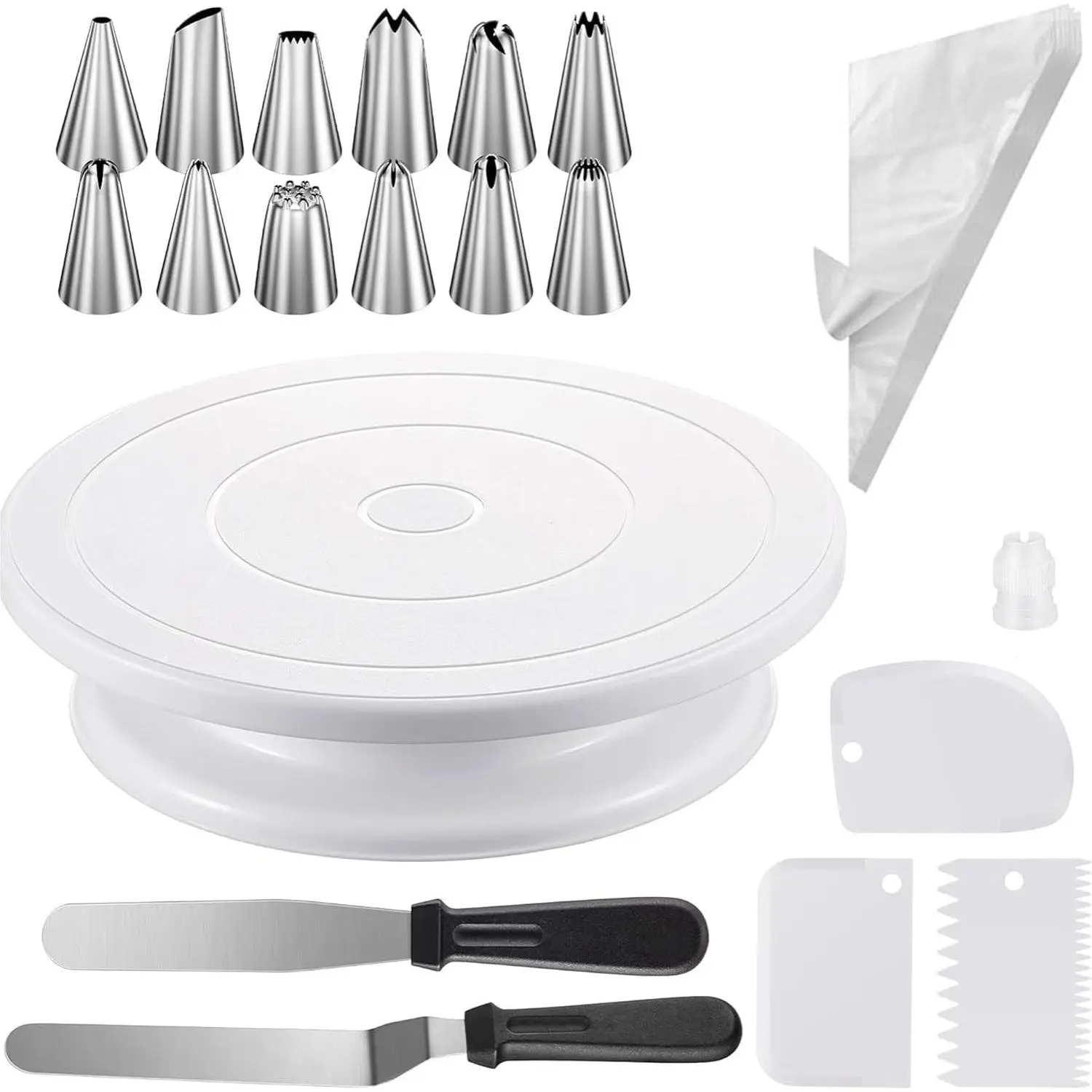 69PCS Cake Decorating Kit with Turntable, 12 Piping Tips, 50 Piping Bags, 3 Cake Scrapers & 2 Spatulas, Complete Cake Decorating Set and Baking Supplies for Beginners, Home Bakers