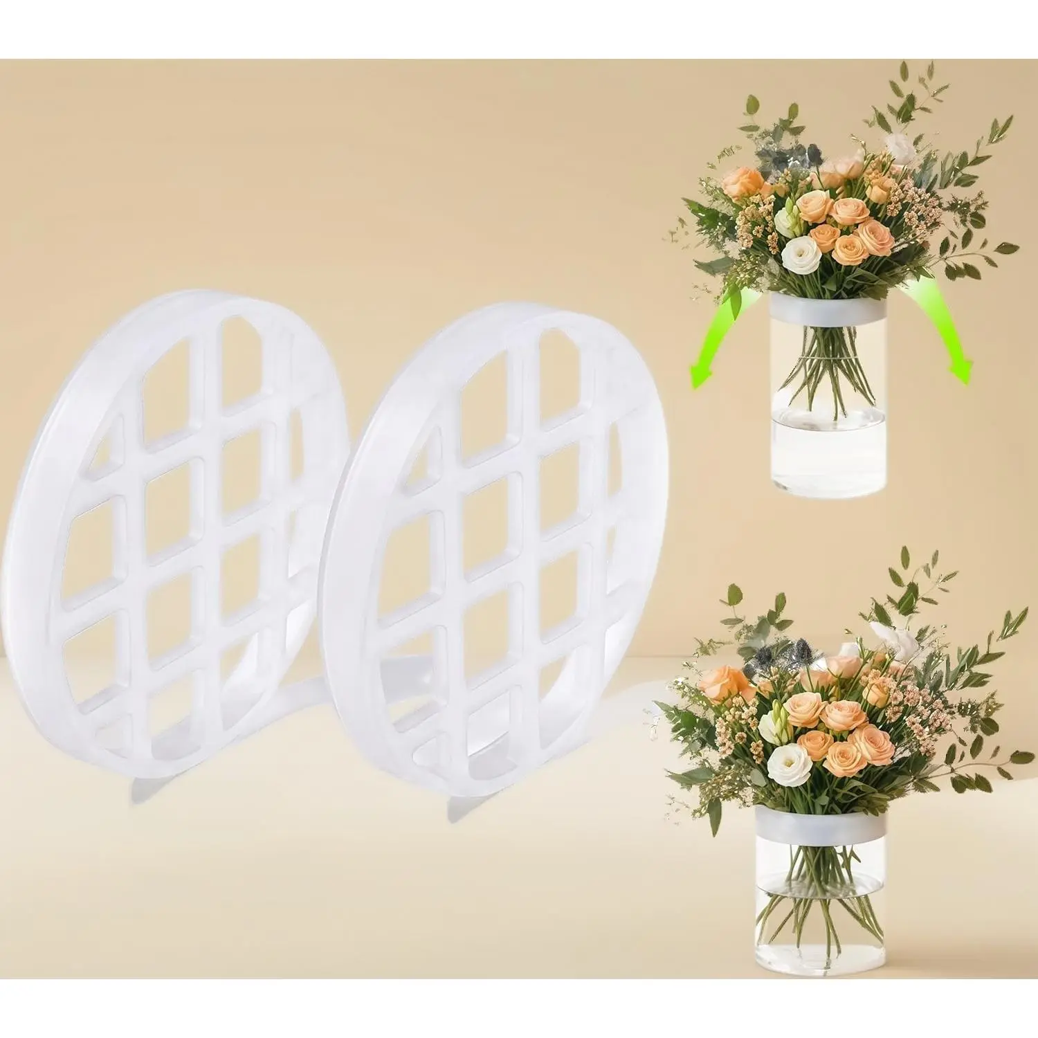 3.2 Inch Stretch Silicone Flower Arranging Grid 2 Pack, Washable Vase Flower Stem Fixer for Fresh Artificial Florals Wedding Table Decor