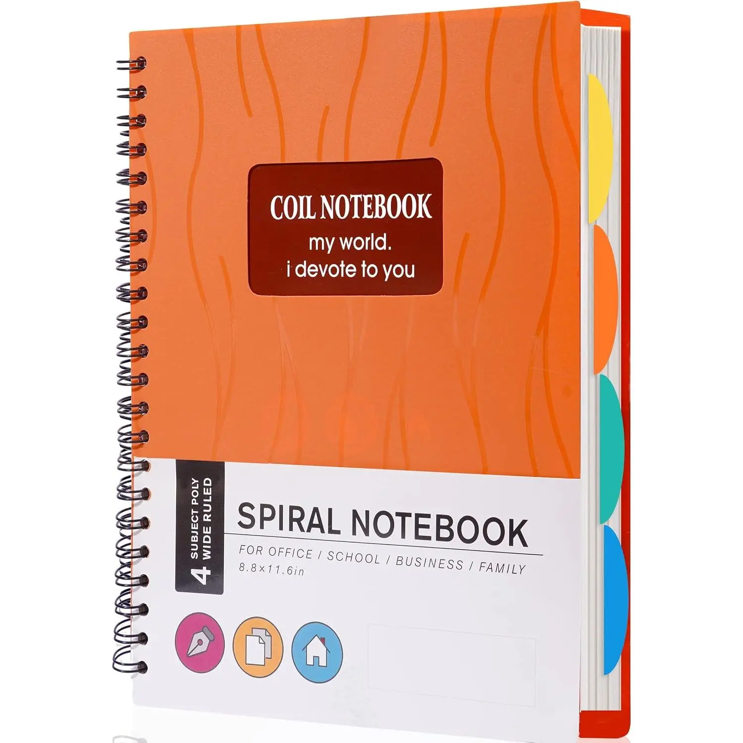 5 Subject Notebooks Wide Ruled with Dividers,8.5x11,Orange | Spiral Notebook,240 Pages Large Multi Subject Notebook with Tabs for Note Taking Work, to School Gifts