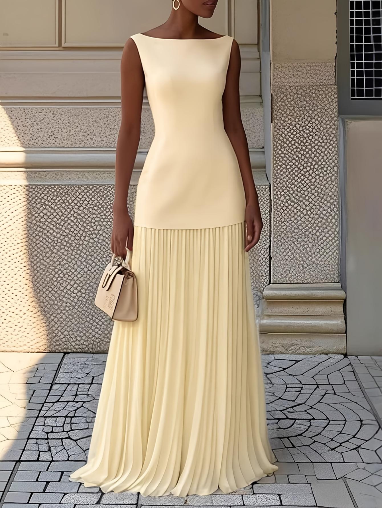 SYHAN 2026 Latest Elegant Two-Piece Sleeveless Vest Dress with Pleated Long Skirt Soft Spring Summer Gown Slim-Fitting Off the Shoulder Style Womenswear Clothes