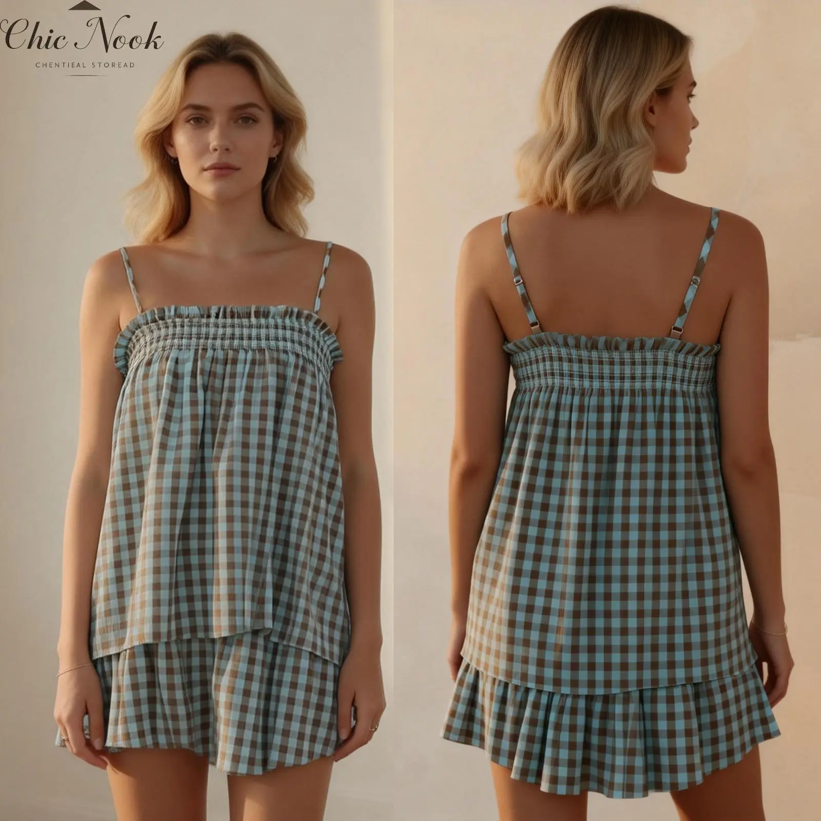 Women 2 Piece Lounge Set Sleeveless Striped Cami Peplum Top and Loose Ruffle Shorts Matching Sets