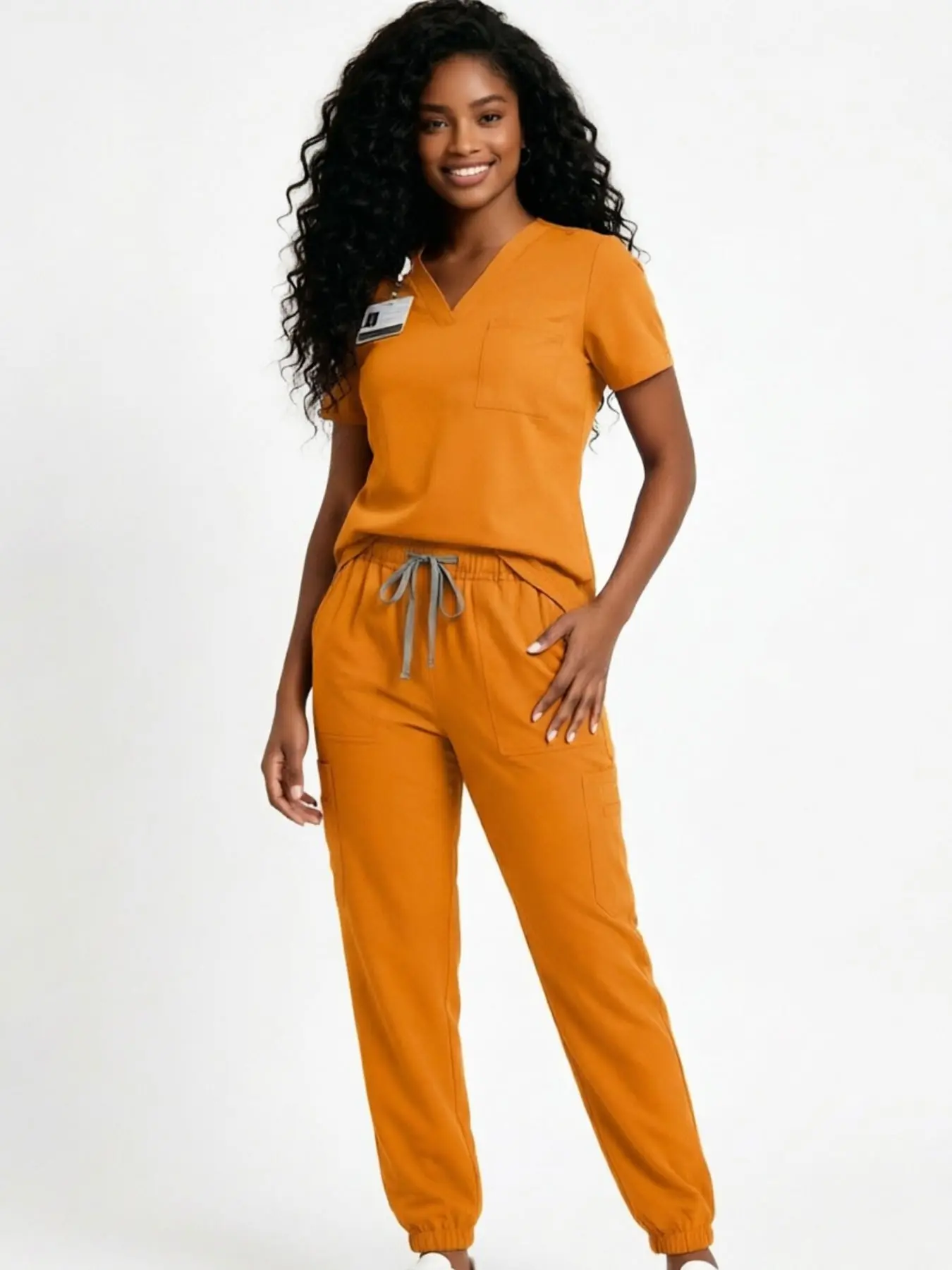 V Neck Short Sleeve Scrub Set Drawstring Jogger Pants Clinic Physical Exam Cosplay Costume