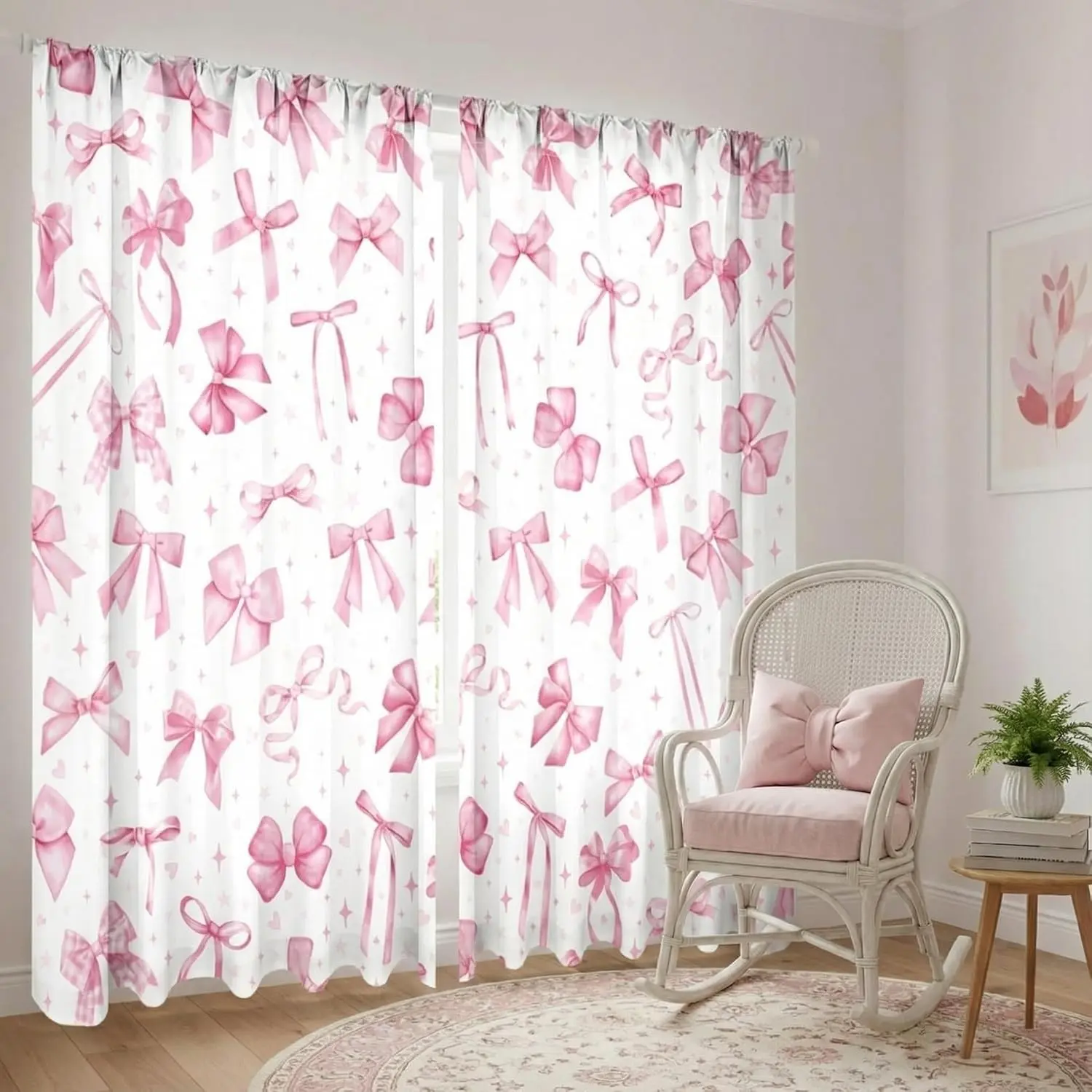 2 Pcs Pink Bow Curtains for Living Room Pink Bow Curtains 52 x 84 Inches Cute Coquette Girls Window Drapes Wedding Bedroom Party DecorGift