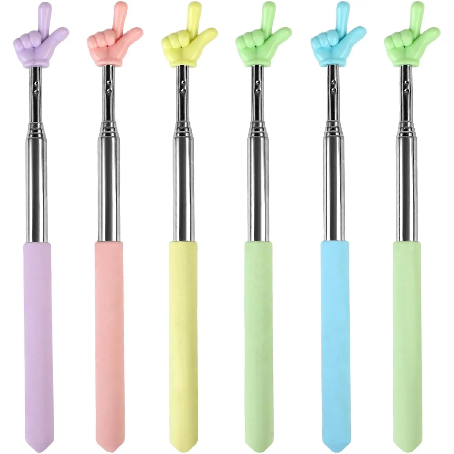6 count Pointer Finger Stick, Extendable Colorful Finger Pointer Stick, Mini Retractable Teacher Pointer for Presentation, Whiteboard, Blackboard, Classroom Supplies(5 Color)