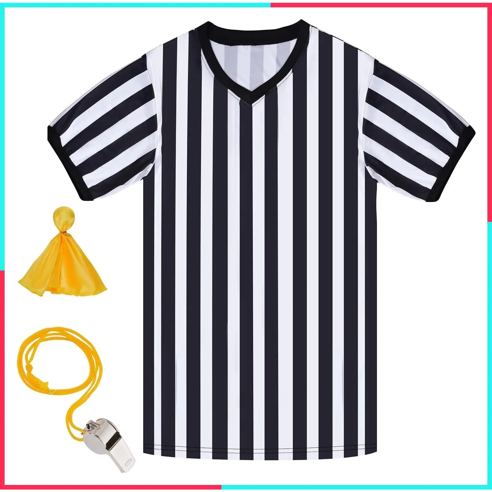 Referee Shirt for Women and Men, Black and White Striped V-Neck Umpire Jersey Uniform for Football Halloween