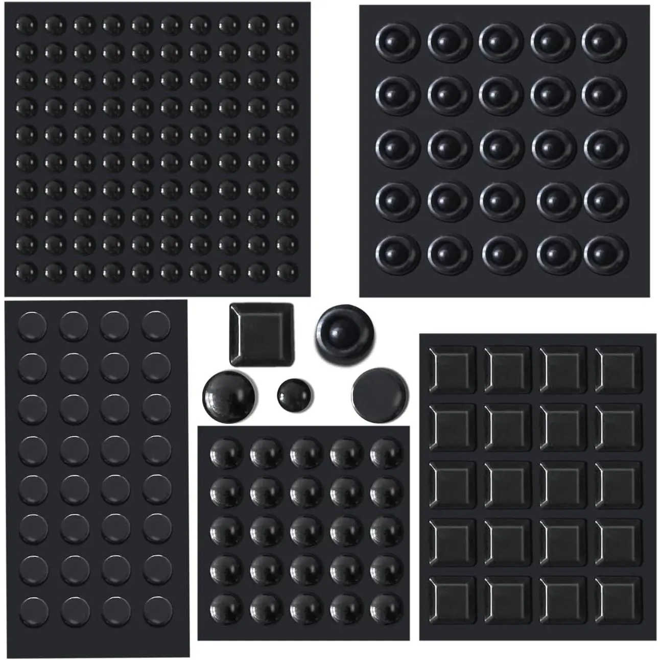 202 count Combo Pack Clear Adhesive Bumper Pads, Round Spherical Square, Black, Self Adhesive Sound Dampening Transparent Rubber  Pads for Cabinet Doors Drawers Glass Tops Picture Frames Boards