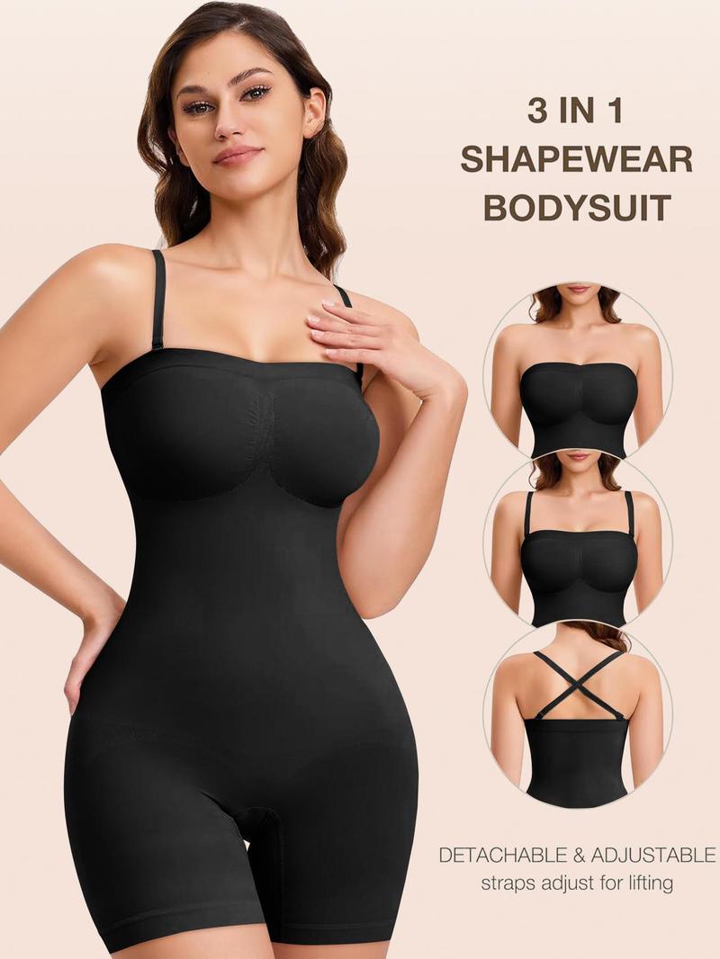 Women's Removable Straps Shapewear Bodysuit, Tummy Control Seamless Shaper, Women's Shapewear for Daily Wear, Compression Womenswear, Minimalist Seamless Tummy Tucking, Belly Control Bodysuit