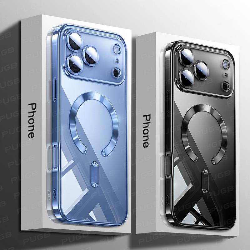 Premium Magnetic Wireless Charging Phone Case for iPhone 11 12 13 15 16 17 Pro Max & Air Plus with Camera Lens Protection Shockproof Clear Soft Cover