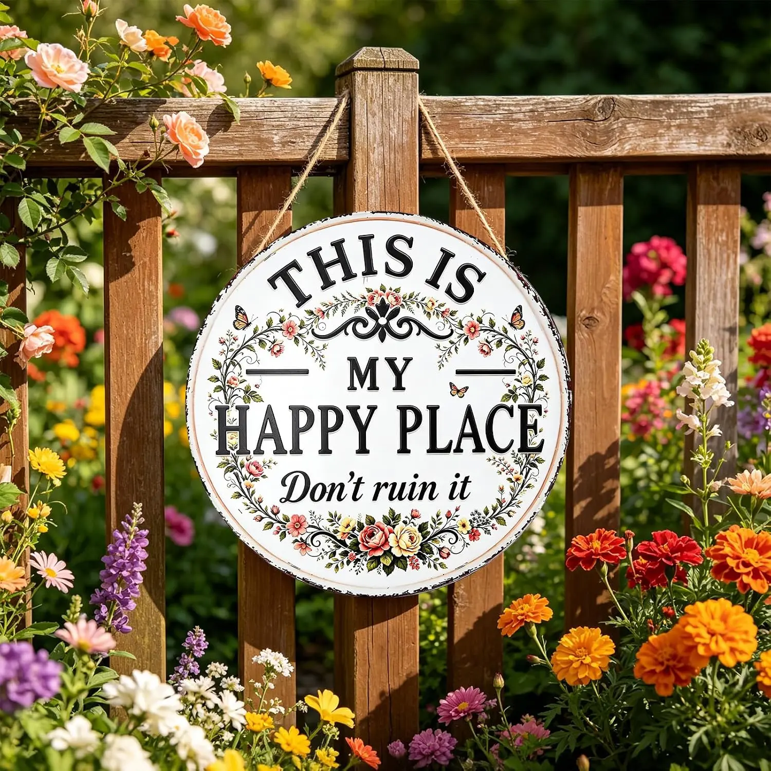 Funny Garden Metal Sign -"This Is My Happy Place Don't ruin it "  Decor, Personalized  Statement Metal Sign for  Garden Farm Coffee Wall Decor,Funny Housewarming  for Garden Lovers