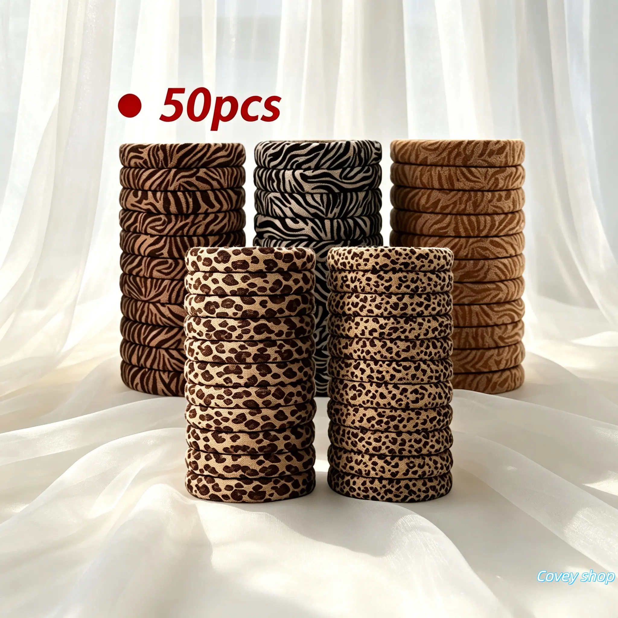 Women's Animal Print Scrunchies - Elastic Fabric Hair Accessories, Soft Ponytail Holders for Thick Hair, Multiple Sets Versatile Daily Styling Collectible Holiday Gift