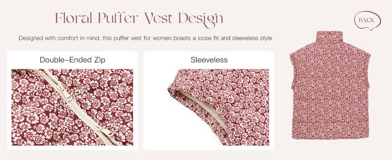 Imily Bela Womens Floral Oversized Puffer Vest Cap Sleeve Winter Warm Puffy lightweight Jackets Coat