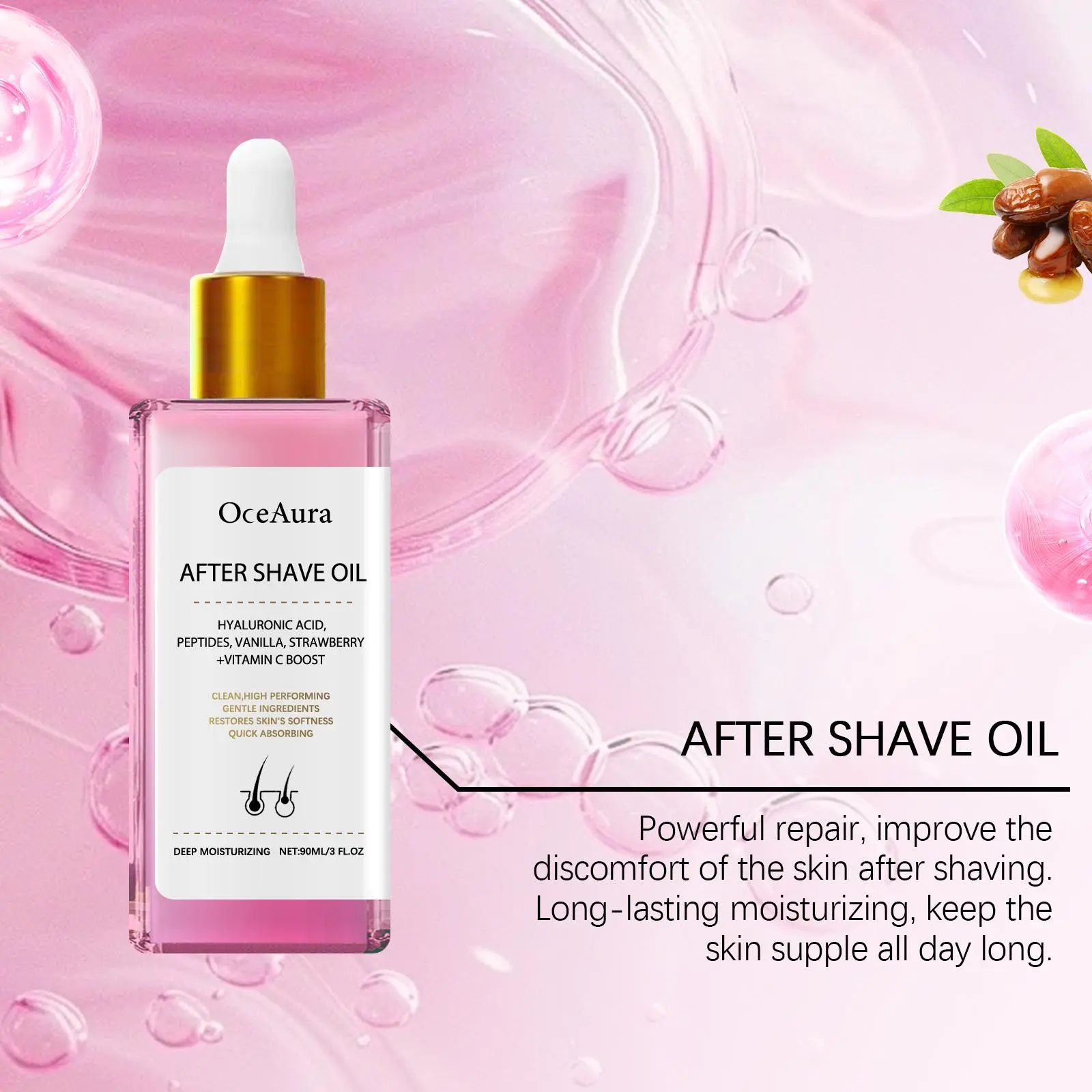 Strawberry Flavored Body Care Oil | For Shaving, Hair Removal & After Shave | Hydrating Nourishing Soothing Smooth Skin | Viral Self Care Routine
