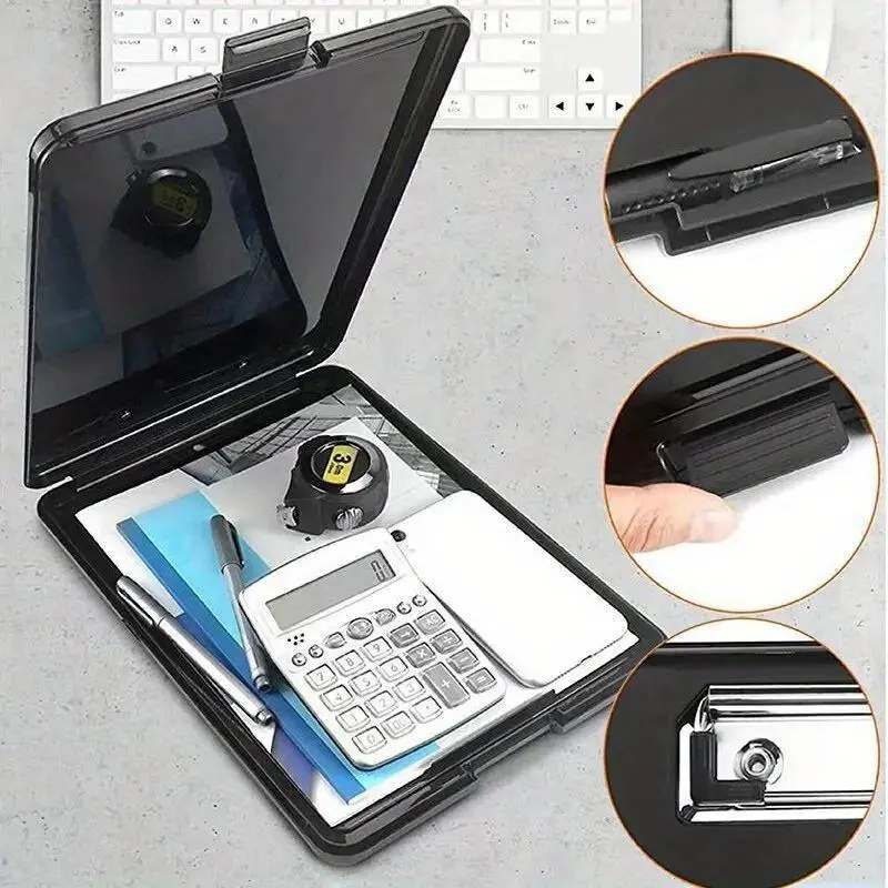 Clipboard with Hanging Hook Single Force Clip Writing Tablet Pad File Box Clipboard Box Durable Plastic Storage Foldable Covered