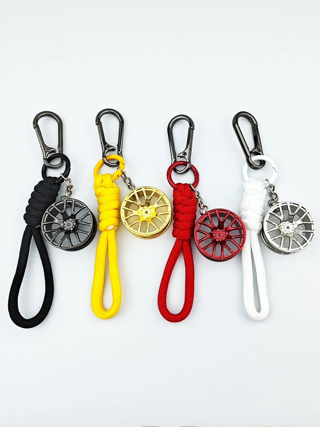 2in1 Car Simulation Keychain, 35mm Multi-Spoke Wheel, Colorful Key Ring Lanyard, Anti-Loss Key Holder, Polyester Short Rope, Phone Case Key Chain