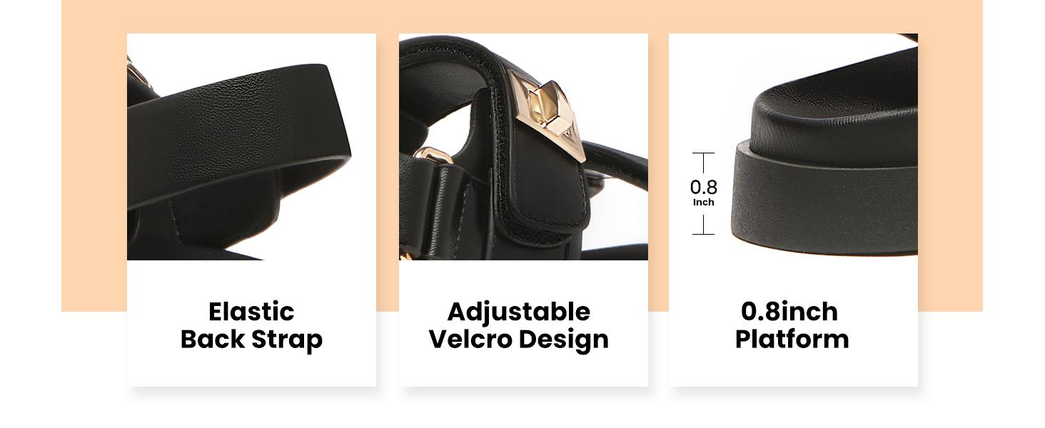 Women's Flat Sandals Comfort Adjustable Double Strap Slip on Leather Footbed Sandals Wedge Platform Footwear Walking Shoes