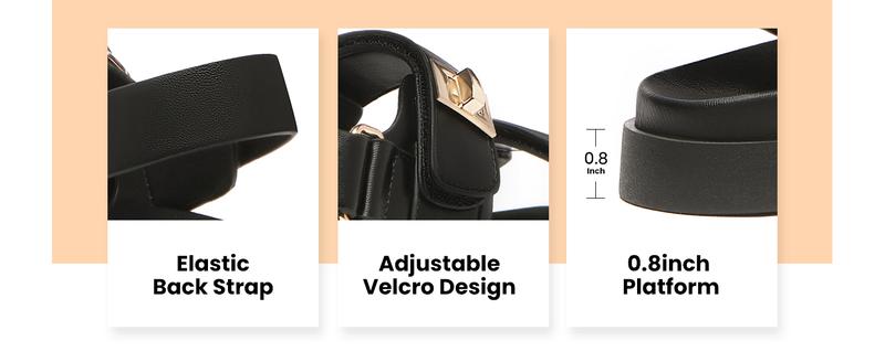 Women's Flat Sandals Comfort Adjustable Double Strap Slip on Leather Footbed Sandals Wedge Platform Footwear Walking Shoes