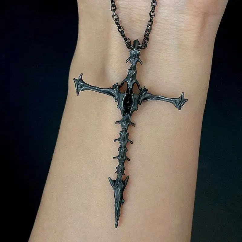 Men's Diablo Skull Skeleton Cross Pendant Necklace - Vintage, Old Fashioned, Skull Decor, Skeleton Motif Repro-Free Costume Jewelry Necklace