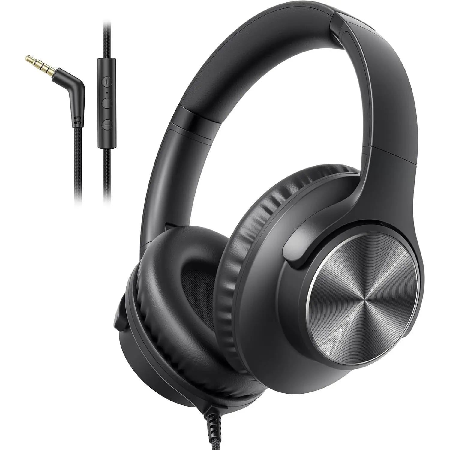 Wired Headphones with Mic, Volume & Playback Control, Over-Ear Foldable Headphones, 3.5mm Plug, 90? Swivel Ear Cups, 4.9ft -Free Cord for Tablet, Laptop, PC, School, Travel (Black)