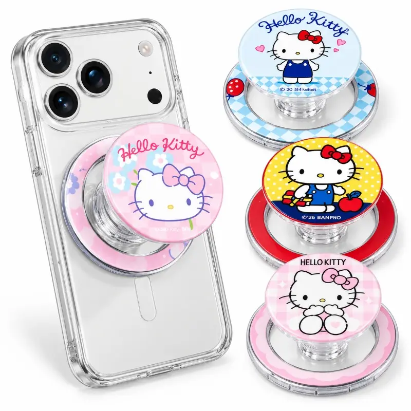 Cute hello kitty Magnetic Phone Grip 3D Trendsetting Expandable Stand Removable Airbag Desktop Mount For Gym Selfie Golf Training Fitness Workout For iPhone