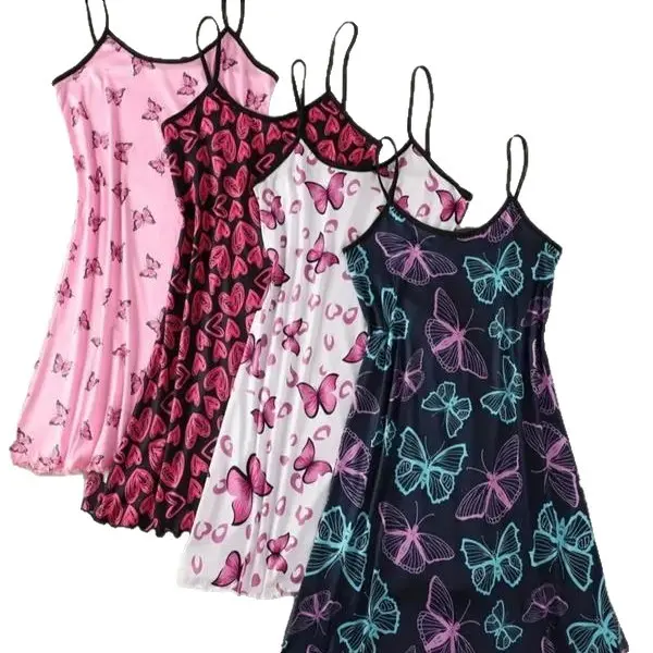 Women's Butterfly Print Milk Silk Pajama Dress - Summer Soft Fade-Resistant Loungewear, Casual Loose Comfortable Home Nightgown for Sports & Outdoor Lounge Use