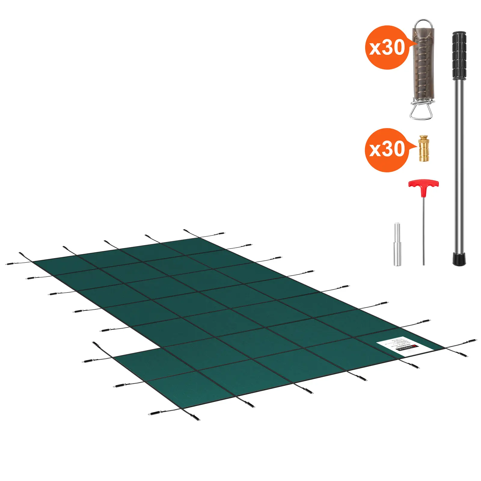 Inground Pool Safety Cover, Fits 20 ft x 40 ft Rectangular Winter Pool Cover with Right Step, Triple Stitched, High Strength Mesh PP, Good Rain Permeability, Installation Hardware Included