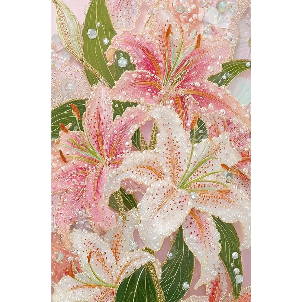 2d flat painting 5D Diamond Painting Kit with Round Diamonds Full Drill DIY Craft Set Including Tools Sparkling Lily Flower Design for Home Wall Decor Living Room Bedroom Decoration Gift for Adults and Kids