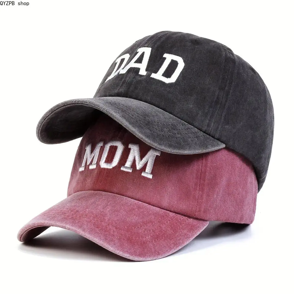 2PCS Dad Mom Matching Baseball Caps, Vintage Washed Embroidered Couple Hats, Adjustable Sun Protection Casual Cap Set, Family Gift for Parents, Beach Vacation Travel Outdoor Camping Everyday Wear