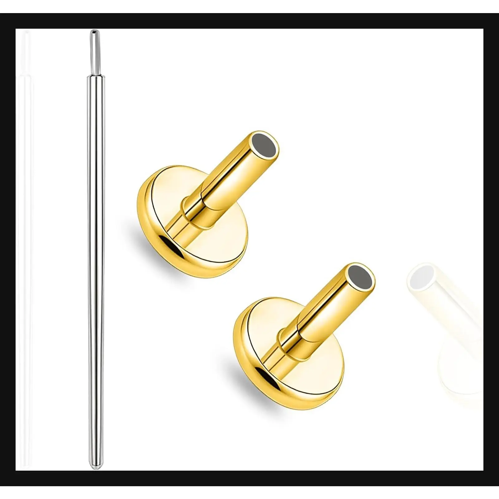 Titanium Threadless Flat Back Push-In Stud Earring Post for Tragus, Helix, Conch, Medusa Piercing, 16G/18G/20G Press Fit Replacement Jewelry for Women Men (Pair)