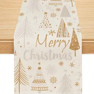 Christmas Table Runner,   Merry Christmas Trees Snowflakes Runner Seasonal Winter  Year Holiday  Party Decor Dining Table Decorations 13x72 Inch