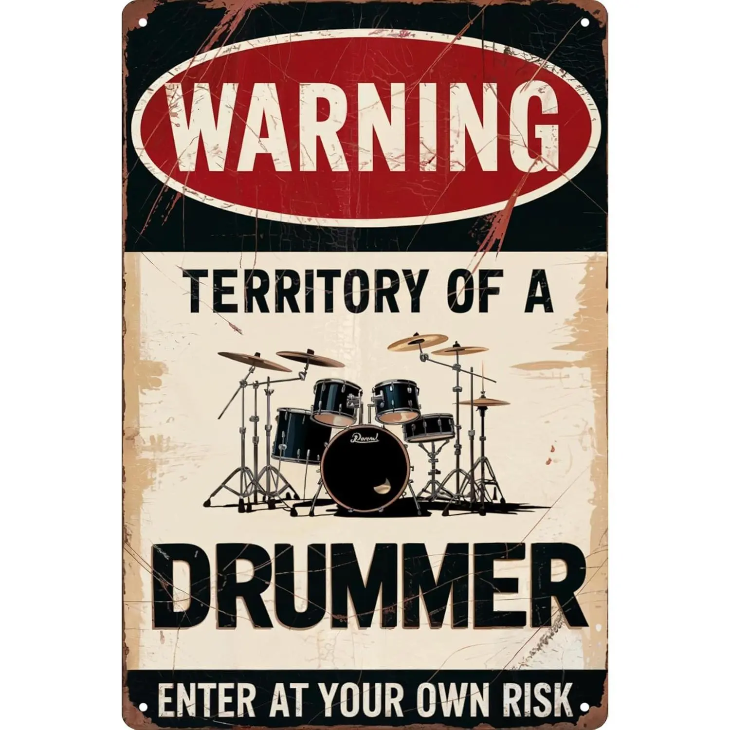 Vintage Drum Set Warning Sign 8x12 in Wall Decor for Music Rooms Clubs Bars and Home Vintage Style Sign Durable Wall Art Drum Room Decor