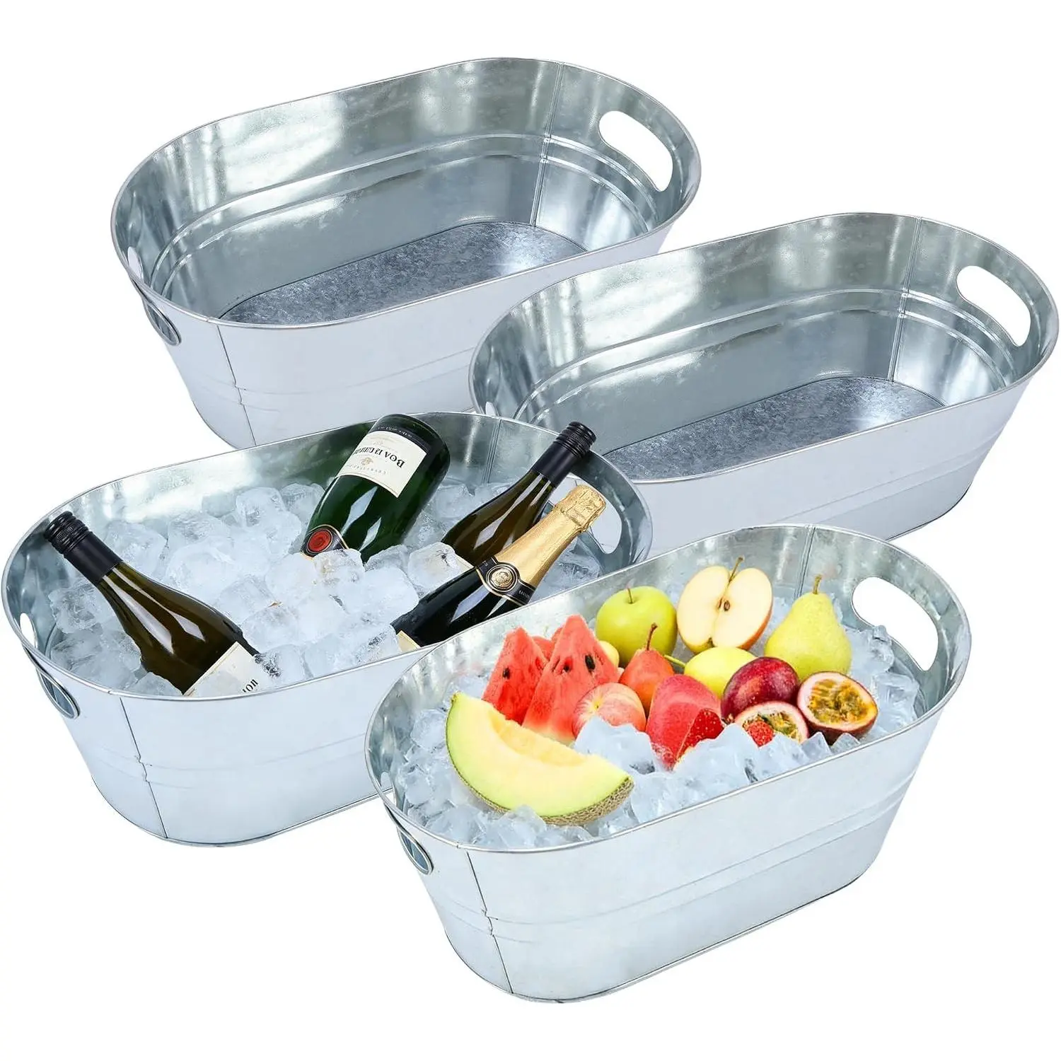 4 Pack 3 Gallon Galvanized Tub, Ice Buckets for Parties, Beverage Tubs for Parties, Metal Drink Buckets for Parties with Carry Handles, Champagne Wine Beer Cooling Tub, Mimosa Bar Supplies