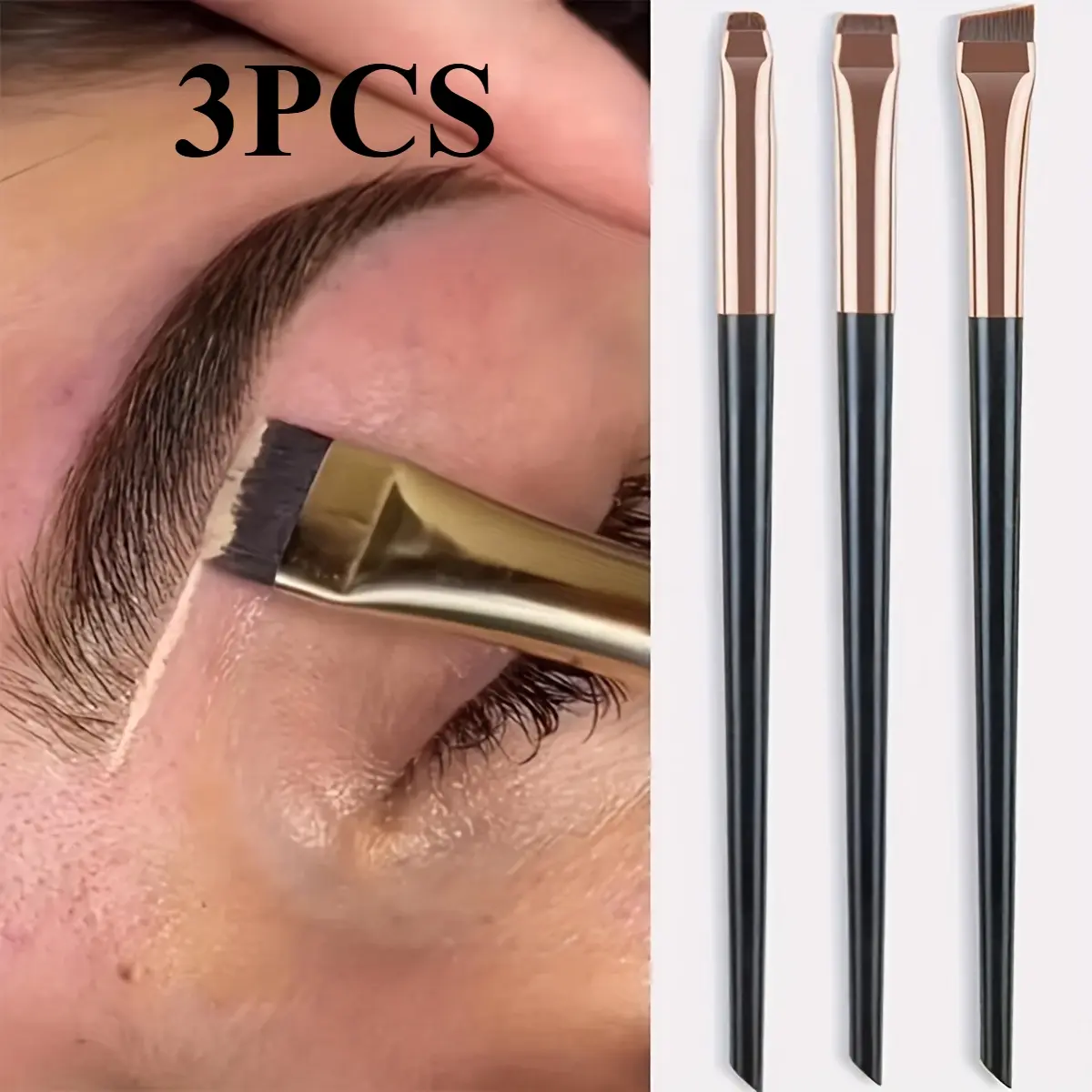 3pcs  Portable Flat Fine Eyeliner & Eyebrow Brush Set - Perfect For Contouring & Enhancing Your Beauty!