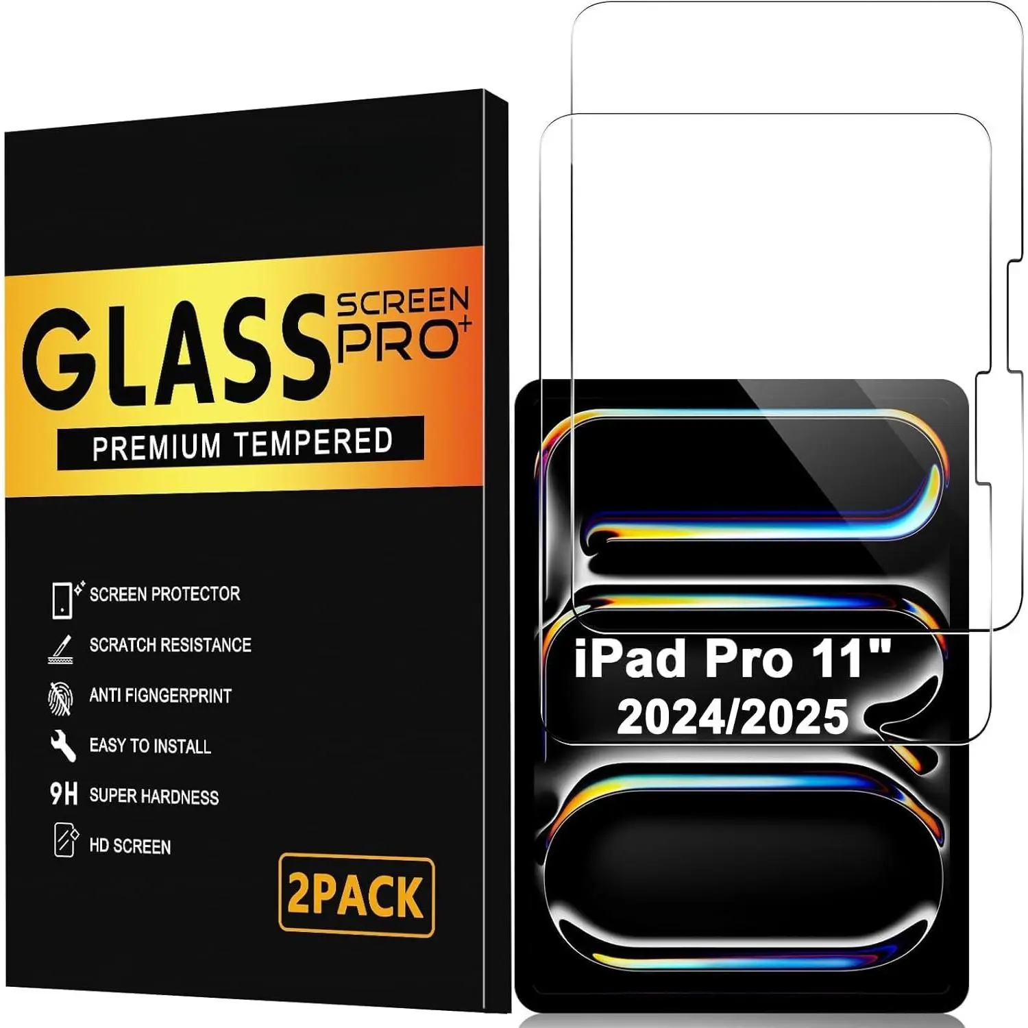 2-Pack 9H Tempered Glass Screen Protector for iPad Pro 11" M5 2025/M4 2024, Smooth, Shockproof, Protective, Easy Installation