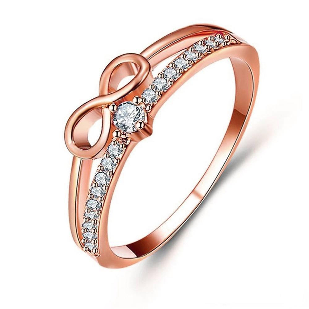 Japanese Agete Style Infinity 8-Shape Ring | Rose Gold Plated CZ Engagement Wedding Band