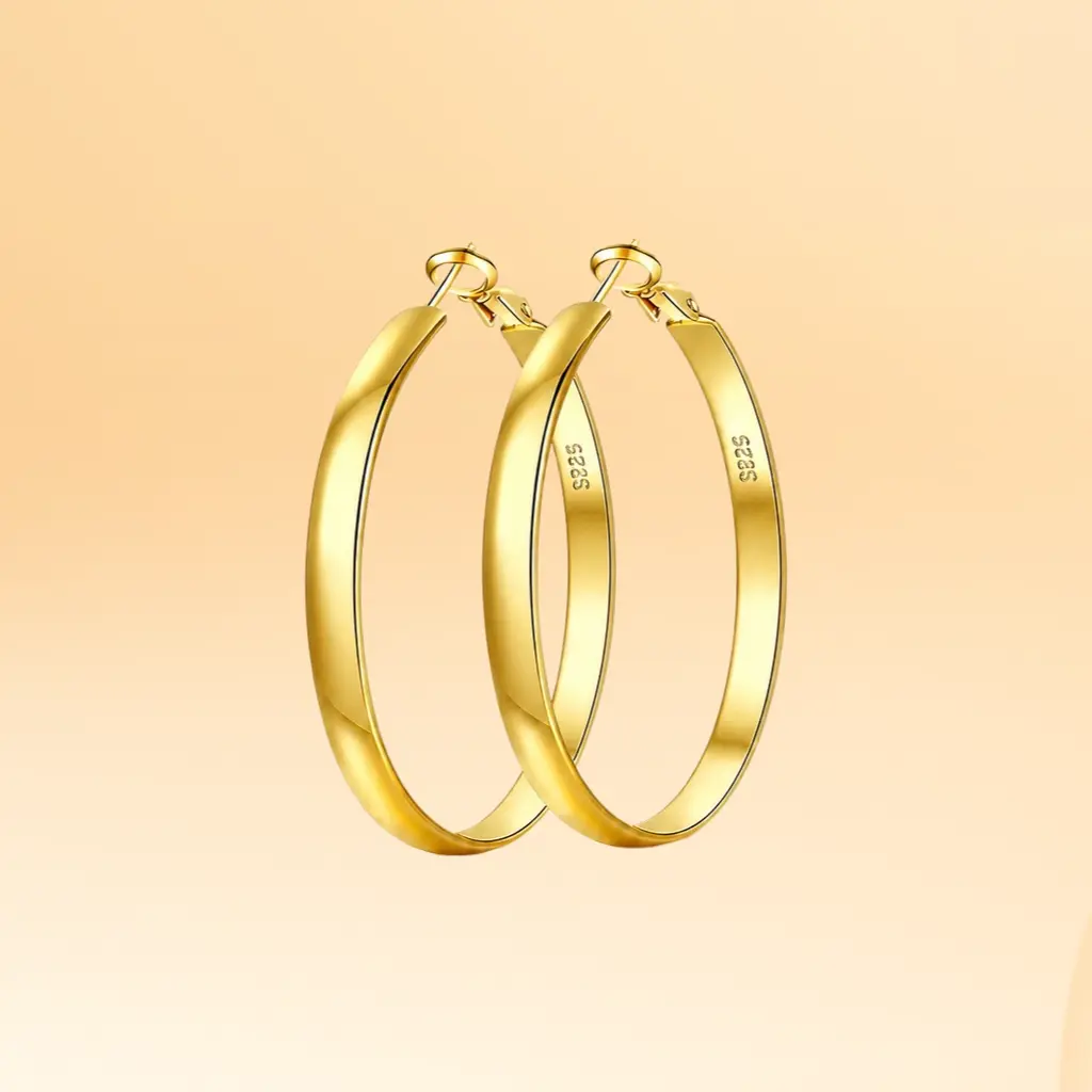 Gold Statement Hoop Earrings for Women, S925 Sterling Silver Post Hypoallergenic Large Chunky Hoop Earrings, Nickel Free Tarnish Resistant Lightweight Big Circle Earrings, Classic Geometric Fashion Jewelry for Daily Party Vacation Wedding Birthday Gift so