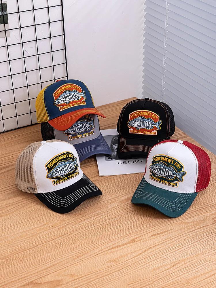 Unisex Summer Fishing Cap Breathable Mesh Trucker Hat Men Women Big Fish Fisherman Embroidered Snapback Hat Outdoor Fishing