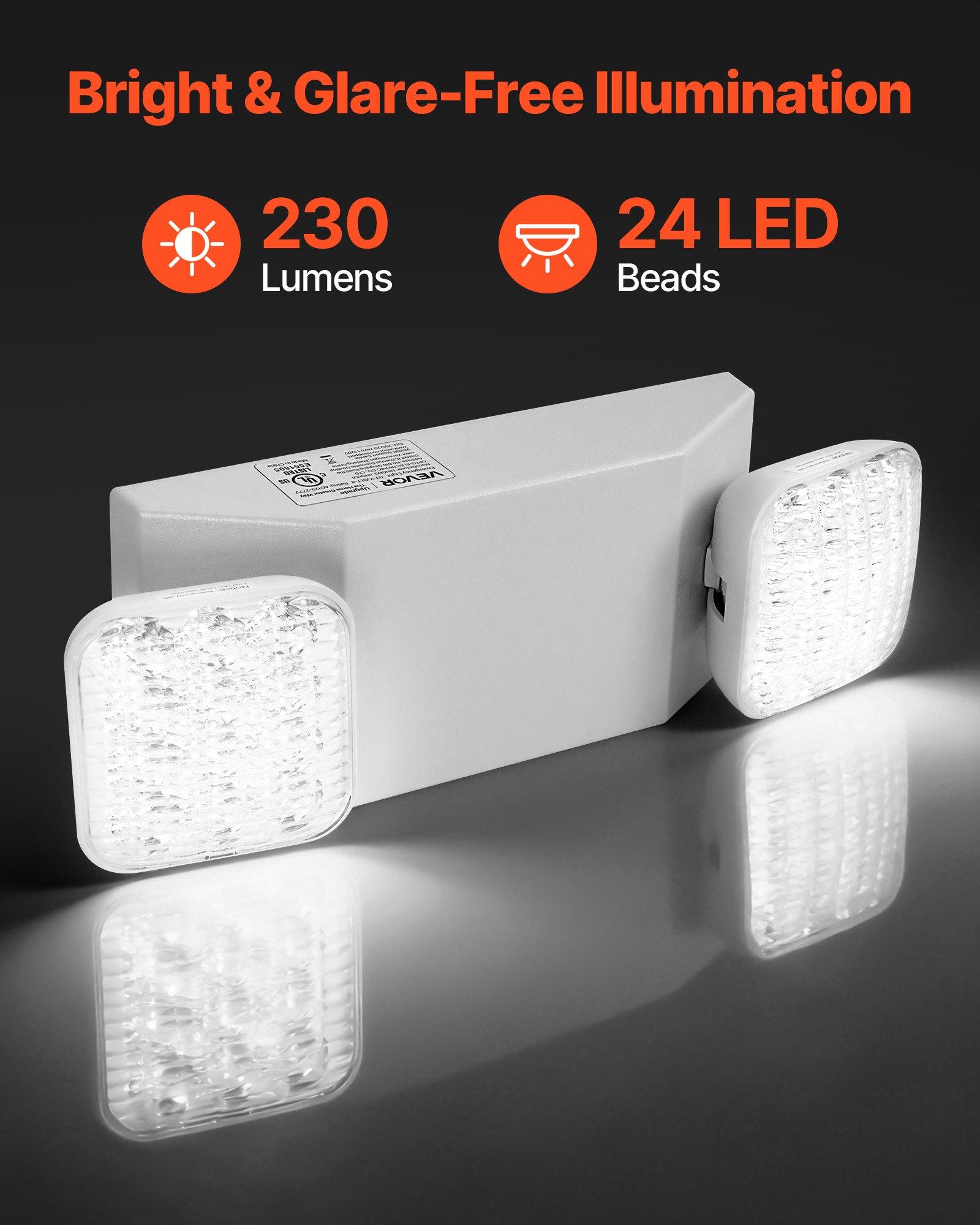 VEVOR 12 Pack Emergency Lights for Business, with Battery Backup, Commercial LED Emergency Exit Lighting Fixtures, AC 120/277V, with Two Square Head Adjustable, 90-Minute Backup, for Business, White