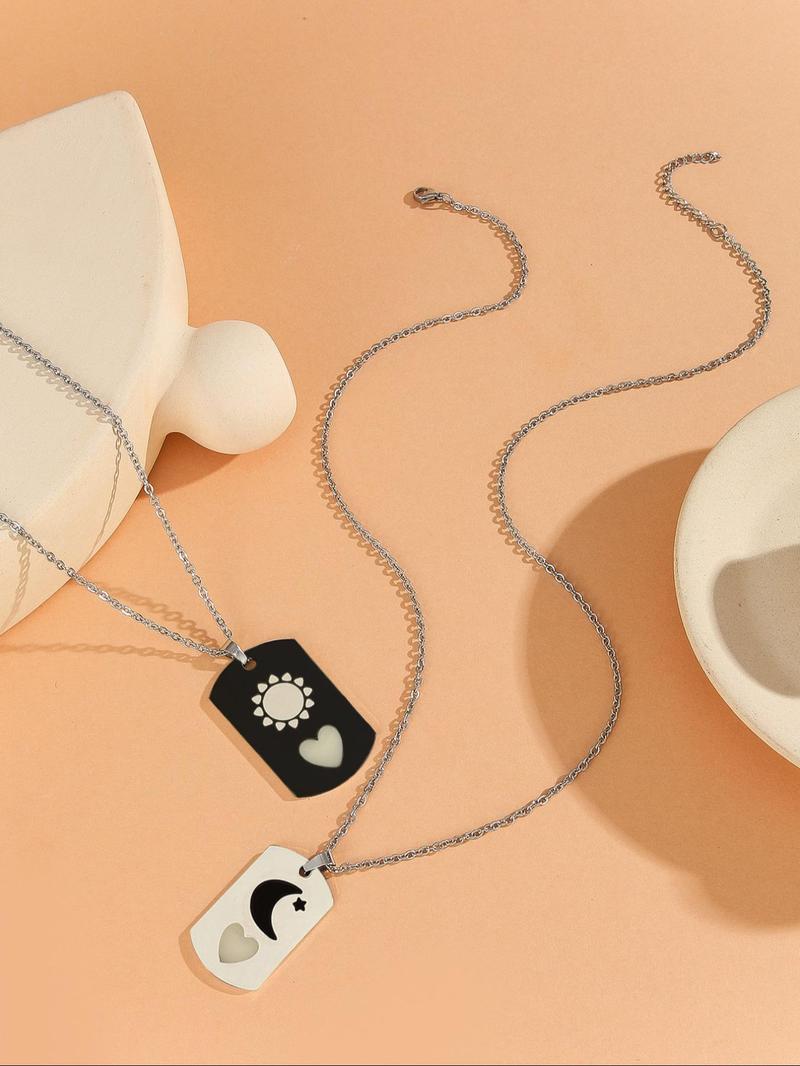 Couple Necklace & Bracelet & Ring Set, Fashion Jewelry for Party, Daily Clothing Decor, Trendy All-match & Exquisite Jewelry for Birthday Gift