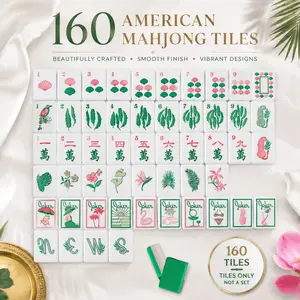 Deluxe American Mahjong Kit - Indoor Recreation Set with Vibrant Tropical Palm Leaf Green Multi-Layer Acrylic, 160 Crystal Tiles, Premium Gift for Mahjong Enthusiasts