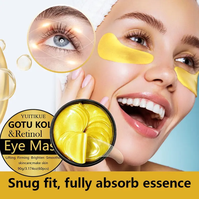 Yuitikue Centella Retinol Gold Eye Mask, Hydrating and Nourishing, Firming and Lifting, Reduces Fine Lines, Improves Dark Circles, 90g (60 Patches)