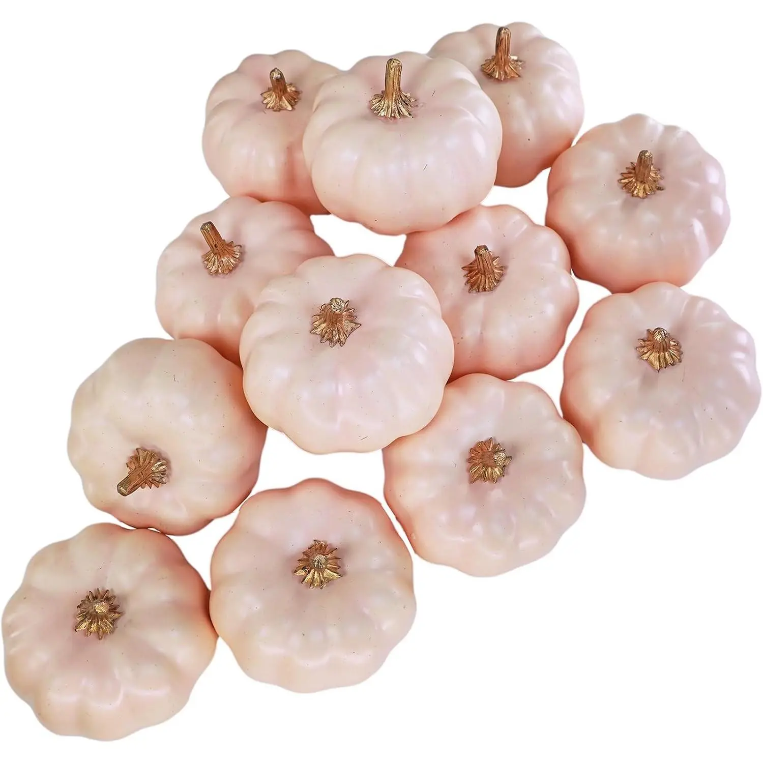 12 Pcs Blush Pink Small Artificial Decorative Foam Pumpkins 3" Wide for Fall Wedding Baby Shower Thanksgiving Halloween Table Centerpiece Seasonal Mantel Bowl Décor