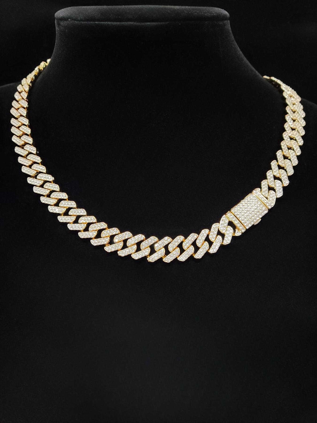 Unisex Punk Style Rhinestone Decor Chunky Chain Statement Necklace, Trendy Exquisite Cuban Link Design Chain, Hippie Rhinestone Decorated Jewelry for Party Decor