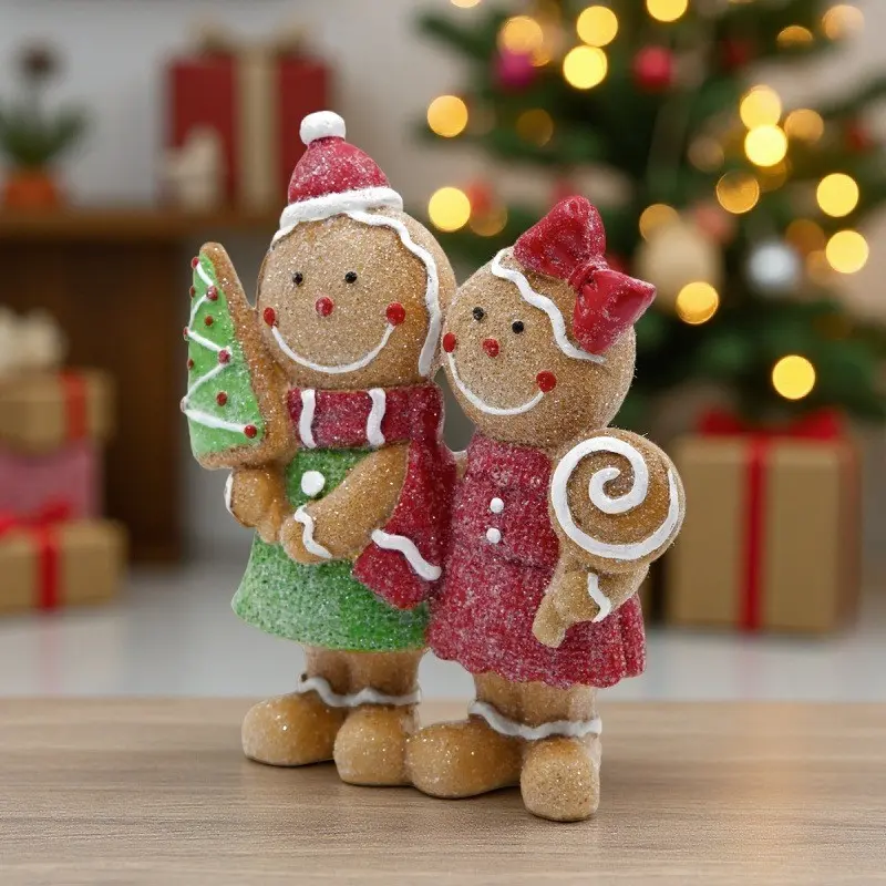 Christmas Resin Gingerbread Figurine, Home Desktop Display, Window Decoration, Festive Atmosphere Ornament, Holiday Decorative Item, Cute Ornament