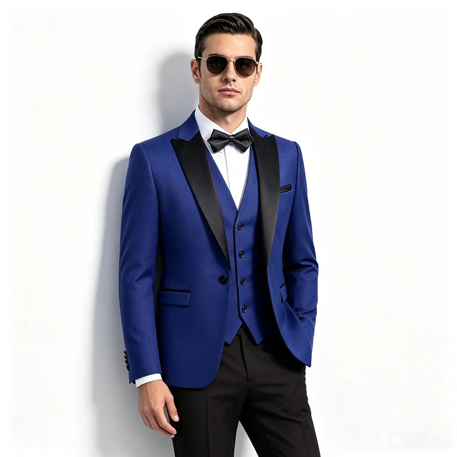 Men's Royal Blue 3-Piece Tuxedo Set – Slim Fit Blazer, Vest & Pants with Black Shawl Lapel for Wedding, Prom & Formal Events Classic Menswear
