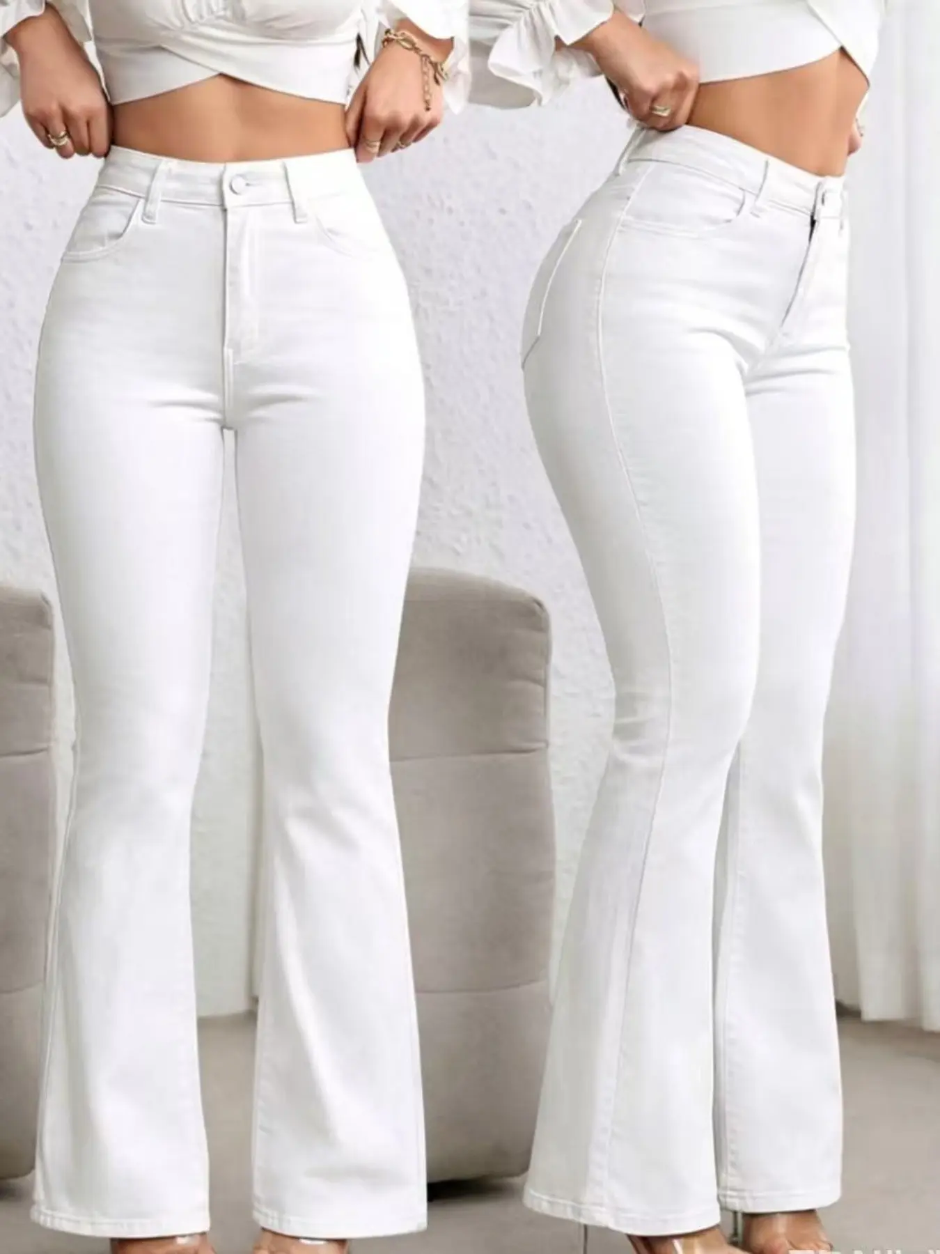 Women's Plain Basic Minimalist High Waist Fit Flare Leg Trousers, Pants, Casual Long Pants, Elegant Fashion Casual Bell Bottom Trousers for Daily Outdoor Wear, Women's Bottoms for All Seasons Elegance