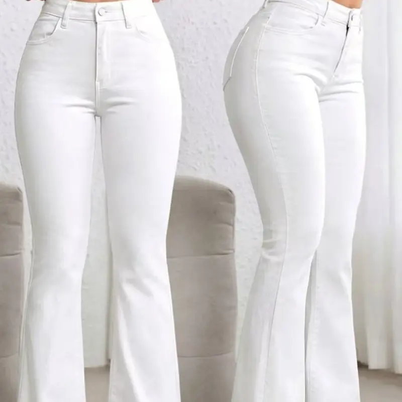 Women's Plain Basic Minimalist High Waist Fit Flare Leg Trousers, Pants, Casual Long Pants, Elegant Fashion Casual Bell Bottom Trousers for Daily Outdoor Wear, Flared Leg Design, Women's Bottoms for All Seasons Elegance