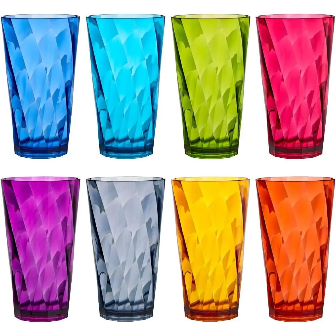 Optix Plastic Reusable Drinking Glasses (Set of 8) 20oz Water Cups in Jewel Tone Colors | BPA-Free Tumblers, Made in USA | Top-Rack Dishwasher Safe