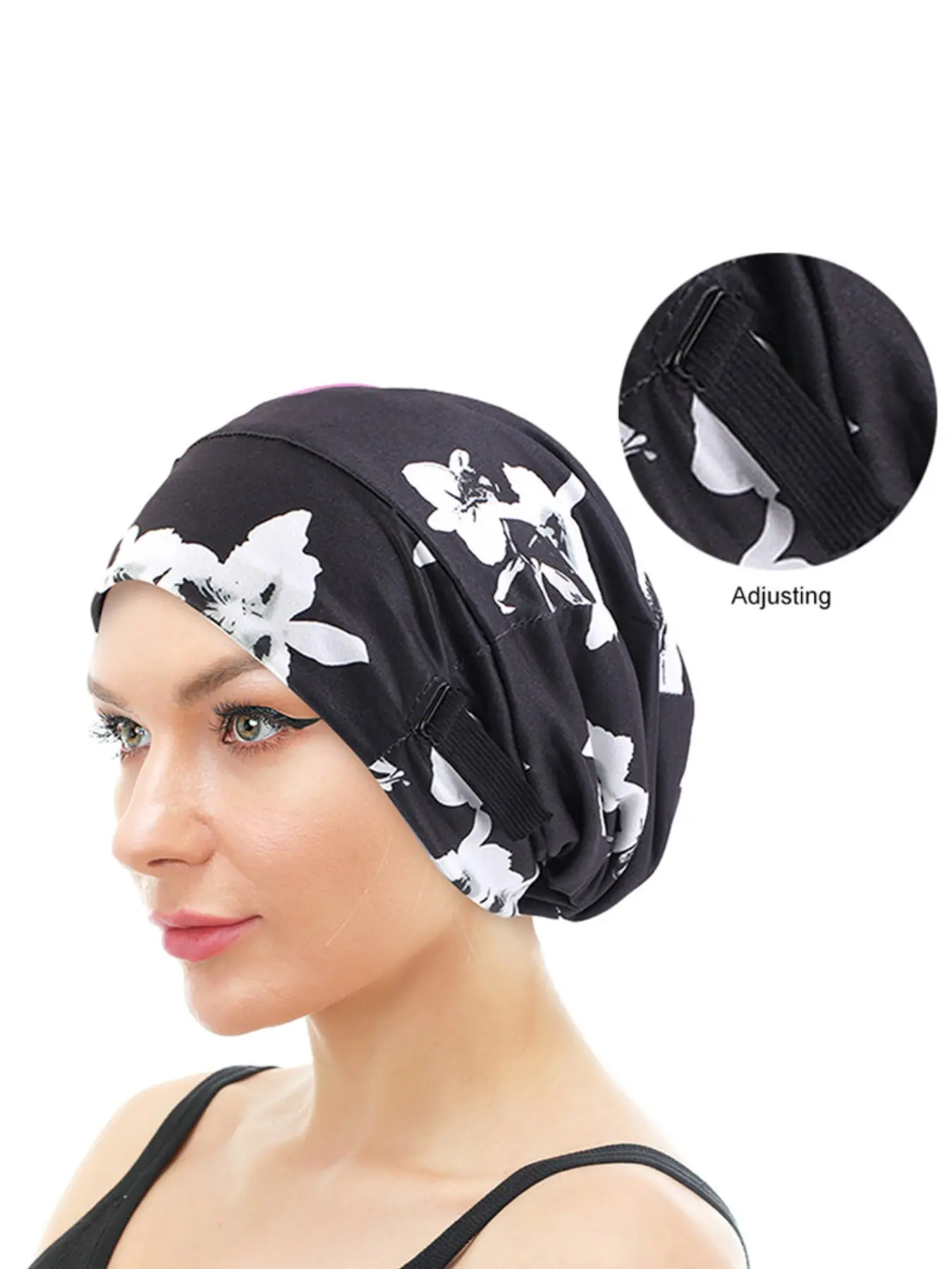 Printed Drawstring Hat with Hidden Adjustment Buckle, Sleep Cap, Headscarf, Postpartum Hat, Chemotherapy Hat, Comfortable & Practical Design