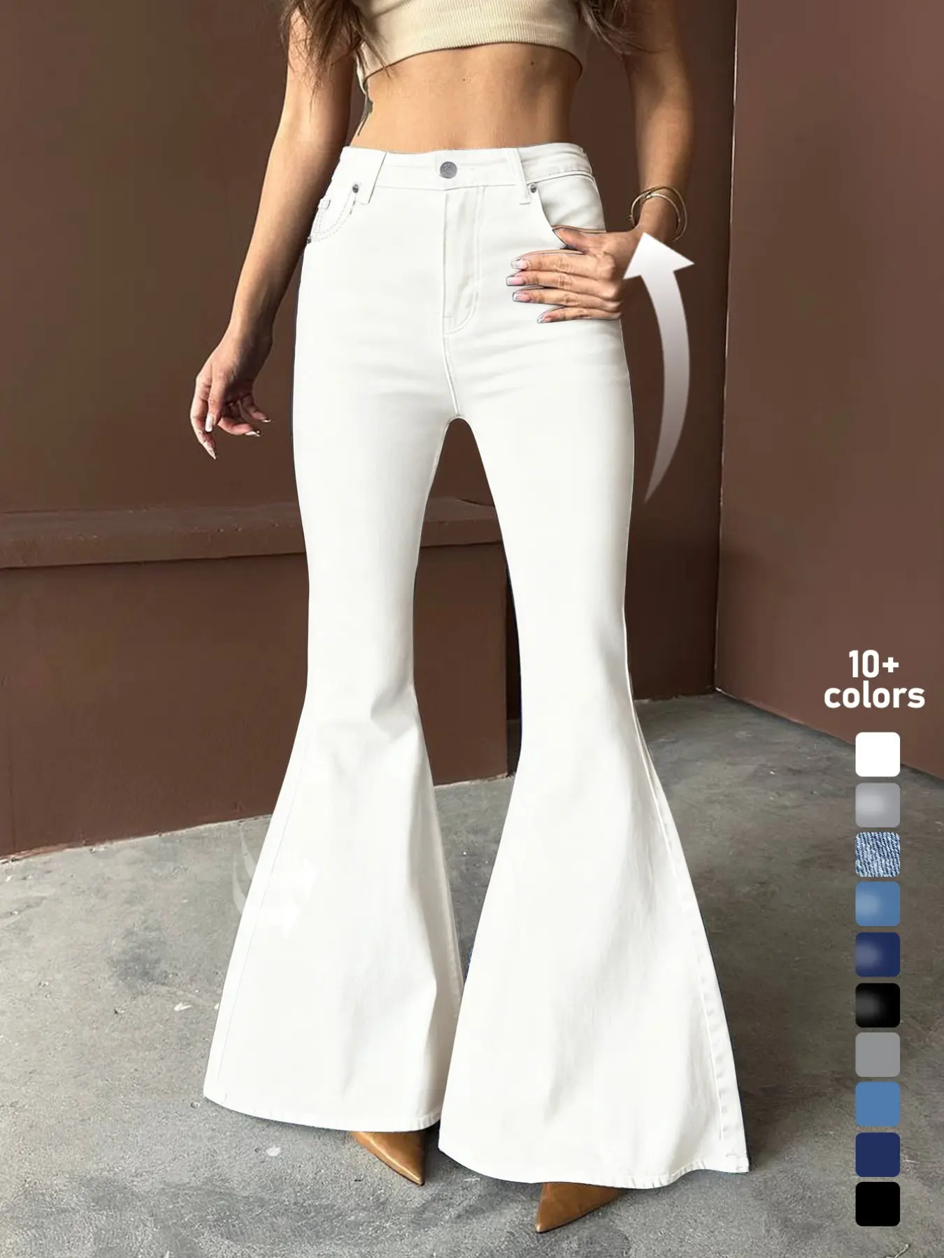 High-Waisted Flare Jeans, Elegant and Versatile, Full Waist Butt Lifter, Stretchy Comfort, Perfect for Streetwear, Floor-Length Denim Jeans